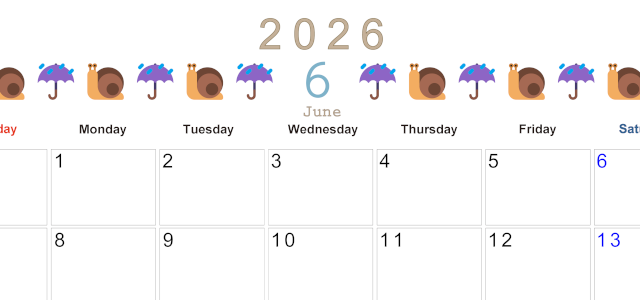 2026年6月カレンダーは横型日曜始まりで季節感あふれる行事のカラフルなイラストがおしゃれ：無料(2026-01370600)