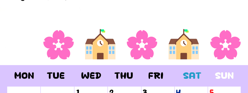 2026年4月カレンダーは縦型月曜始まりで季節の行事の絵文字イラストがかわいい♪ダウンロードは無料♪(2026-01380411)