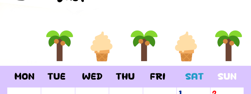 2026年8月カレンダーは縦型月曜始まりで季節の行事の絵文字イラストがかわいい♪ダウンロードは無料♪(2026-01380811)