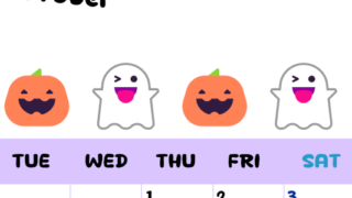 2026年10月カレンダーは縦型月曜始まりで季節の行事の絵文字イラストがかわいい♪ダウンロードは無料♪(2026-01381011)