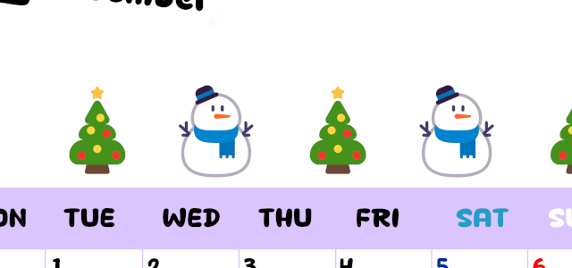 2026年12月カレンダーは縦型月曜始まりで季節の行事の絵文字イラストがかわいい♪ダウンロードは無料♪(2026-01381211)