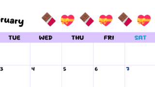 2026年2月カレンダーは横型月曜始まりで季節の行事の絵文字イラストがかわいい♪ダウンロードは無料♪(2026-01380201)