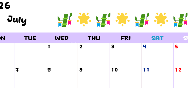 2026年7月カレンダーは横型月曜始まり でベージュの花がおしゃれ：無料(2026-01380701)
