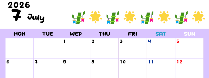 2026年7月カレンダーは横型月曜始まり でベージュの花がおしゃれ：無料(2026-01380701)
