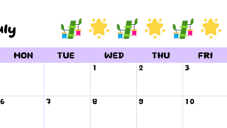 2026年7月カレンダーは横型日曜始まりで季節の行事の絵文字イラストがかわいい♪ダウンロードは無料♪(2026-01380700)