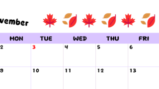 2026年11月カレンダーは横型日曜始まりで季節の行事の絵文字イラストがかわいい♪ダウンロードは無料♪(2026-01381100)