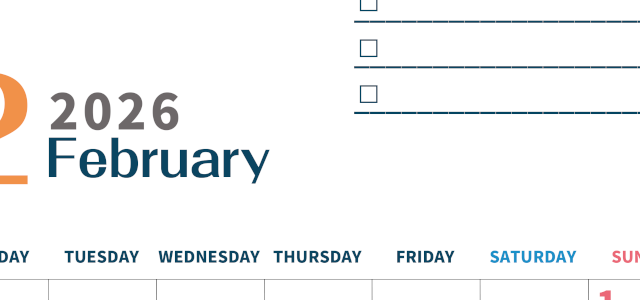 2026年2月カレンダーは縦型月曜始まりでToDoリストつき♪使いやすいおすすめ無料素材♪(2026-01390211)