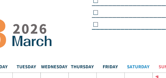 2026年3月カレンダーは縦型月曜始まりでToDoリストつき♪使いやすいおすすめ無料素材♪(2026-01390311)