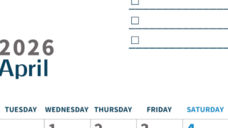 2026年4月カレンダーは縦型月曜始まりでToDoリストつき♪使いやすいおすすめ無料素材♪(2026-01390411)