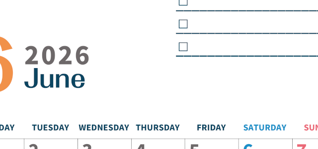 2026年6月カレンダーは縦型月曜始まりでToDoリストつき♪使いやすいおすすめ無料素材♪(2026-01390611)