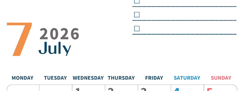 2026年7月カレンダーは縦型月曜始まり でベージュの花がおしゃれ：無料(2026-01390711)