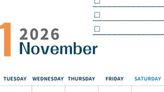 2026年11月カレンダーは縦型月曜始まりでToDoリストつき♪使いやすいおすすめ無料素材♪(2026-01391111)