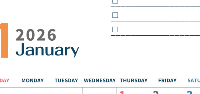 2026年1月カレンダーは縦型日曜始まりでToDoリストつき♪使いやすいおすすめ無料素材♪(2026-01390110)