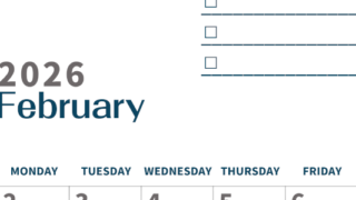 2026年2月カレンダーは縦型日曜始まりでToDoリストつき♪使いやすいおすすめ無料素材♪(2026-01390210)