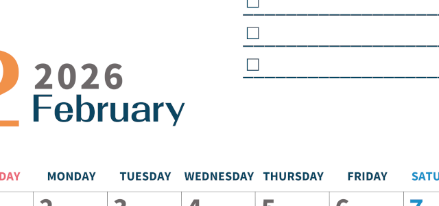 2026年2月カレンダーは縦型日曜始まりでToDoリストつき♪使いやすいおすすめ無料素材♪(2026-01390210)