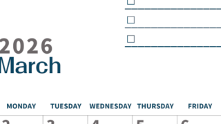 2026年3月カレンダーは縦型日曜始まりでToDoリストつき♪使いやすいおすすめ無料素材♪(2026-01390310)