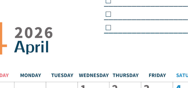 2026年4月カレンダーは縦型日曜始まりでToDoリストつき♪使いやすいおすすめ無料素材♪(2026-01390410)