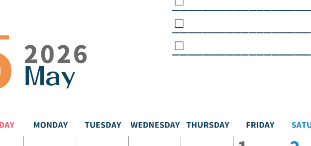 2026年5月カレンダーは縦型日曜始まりでToDoリストつき♪使いやすいおすすめ無料素材♪(2026-01390510)