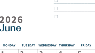 2026年6月カレンダーは縦型日曜始まりでToDoリストつき♪使いやすいおすすめ無料素材♪(2026-01390610)