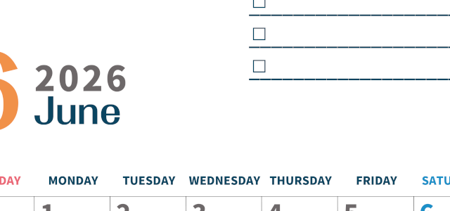 2026年6月カレンダーは縦型日曜始まりでToDoリストつき♪使いやすいおすすめ無料素材♪(2026-01390610)