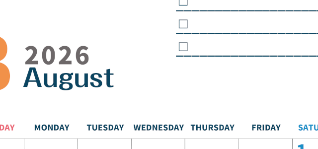 2026年8月カレンダーは縦型日曜始まりでToDoリストつき♪使いやすいおすすめ無料素材♪(2026-01390810)