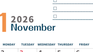 2026年11月カレンダーは縦型日曜始まりでToDoリストつき♪使いやすいおすすめ無料素材♪(2026-01391110)