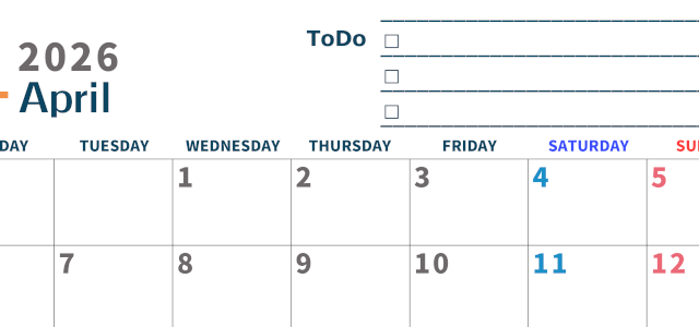 2026年4月カレンダーは横型月曜始まりでToDoリストつき♪使いやすいおすすめ無料素材♪(2026-01390401)