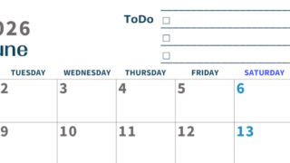 2026年6月カレンダーは横型月曜始まりでToDoリストつき♪使いやすいおすすめ無料素材♪(2026-01390601)