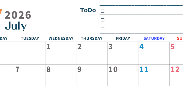 2026年7月カレンダーは横型月曜始まり でベージュの花がおしゃれ：無料(2026-01390701)