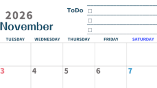 2026年11月カレンダーは横型月曜始まりでToDoリストつき♪使いやすいおすすめ無料素材♪(2026-01391101)