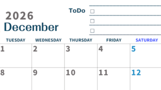 2026年12月カレンダーは横型月曜始まりでToDoリストつき♪使いやすいおすすめ無料素材♪(2026-01391201)