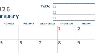 2026年1月カレンダーは横型日曜始まりでToDoリストつき♪使いやすいおすすめ無料素材♪(2026-01390100)