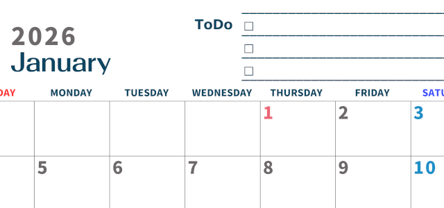 2026年1月カレンダーは横型日曜始まりでToDoリストつき♪使いやすいおすすめ無料素材♪(2026-01390100)