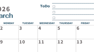 2026年3月カレンダーは横型日曜始まりでToDoリストつき♪使いやすいおすすめ無料素材♪(2026-01390300)