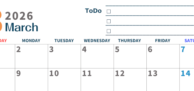 2026年3月カレンダーは横型日曜始まりでToDoリストつき♪使いやすいおすすめ無料素材♪(2026-01390300)