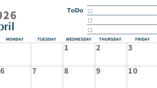 2026年4月カレンダーは横型日曜始まりでToDoリストつき♪使いやすいおすすめ無料素材♪(2026-01390400)