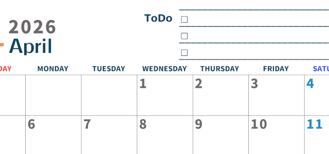 2026年4月カレンダーは横型日曜始まりでToDoリストつき♪使いやすいおすすめ無料素材♪(2026-01390400)