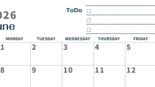 2026年6月カレンダーは横型日曜始まりでToDoリストつき♪使いやすいおすすめ無料素材♪(2026-01390600)