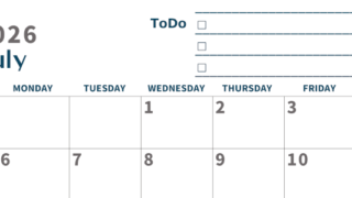 2026年7月カレンダーは横型日曜始まりでToDoリストつき♪使いやすいおすすめ無料素材♪(2026-01390700)