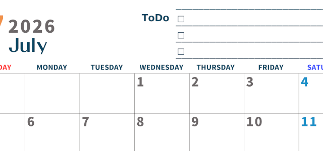 2026年7月カレンダーは横型日曜始まりでToDoリストつき♪使いやすいおすすめ無料素材♪(2026-01390700)