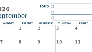 2026年9月カレンダーは横型日曜始まりでToDoリストつき♪使いやすいおすすめ無料素材♪(2026-01390900)