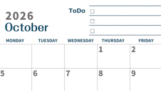 2026年10月カレンダーは横型日曜始まりでToDoリストつき♪使いやすいおすすめ無料素材♪(2026-01391000)