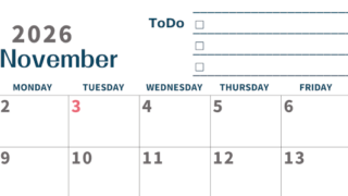2026年11月カレンダーは横型日曜始まりでToDoリストつき♪使いやすいおすすめ無料素材♪(2026-01391100)