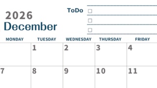 2026年12月カレンダーは横型日曜始まりでToDoリストつき♪使いやすいおすすめ無料素材♪(2026-01391200)