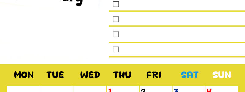 2026年1月カレンダーは縦型月曜始まり♪黄色がメインカラーで継続して使いやすいToDoリストつき♪(2026-01400111)