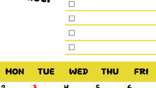 2026年11月カレンダーは縦型日曜始まり♪黄色がメインカラーで継続して使いやすいToDoリストつき♪(2026-01401110)