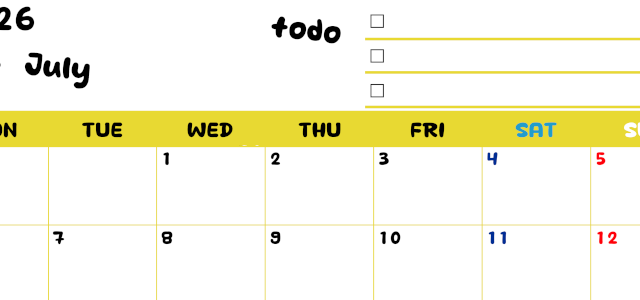 2026年7月カレンダーは横型月曜始まり でベージュの花がおしゃれ：無料(2026-01400701)