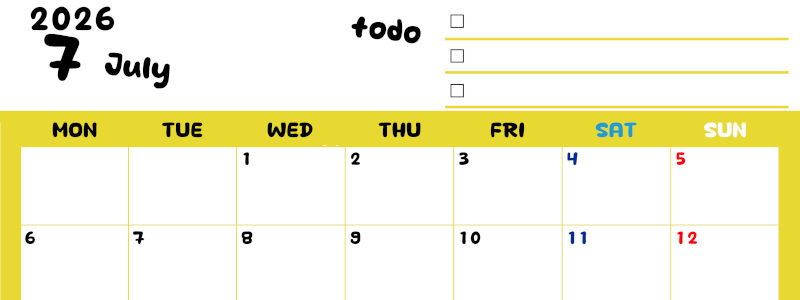 2026年7月カレンダーは横型月曜始まり でベージュの花がおしゃれ：無料(2026-01400701)