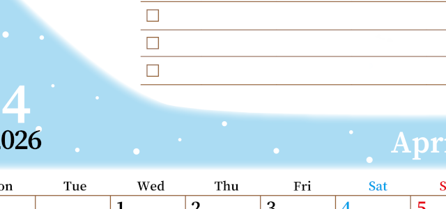 2026年4月カレンダーは縦型月曜始まりでToDoリストつき！毎月色違いで継続の習慣化が簡単！ダウンロード無料(2026-01410411)