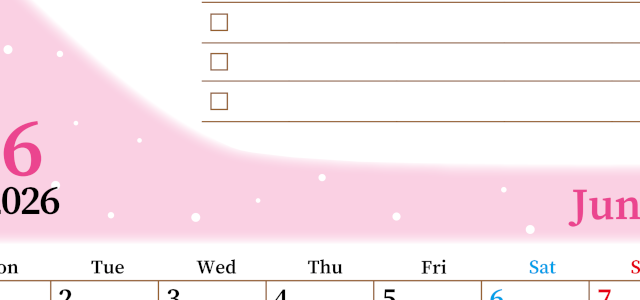 2026年6月カレンダーは縦型月曜始まりでToDoリストつき！毎月色違いで継続の習慣化が簡単！ダウンロード無料(2026-01410611)
